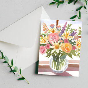 Vårblomsbukett Vacker blomsterakvarell Vykort