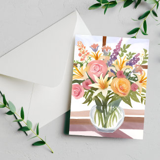 Vårblomsbukett | Vacker blomsterakvarell Vykort