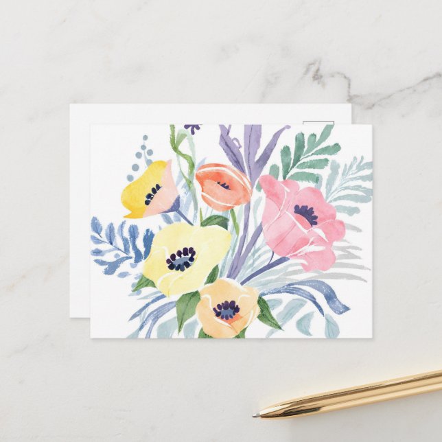 Vårblomsbukett | Vacker blomsterakvarell Vykort (Fram/Back In Situ)