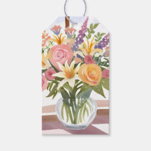 Vårblomsbukett Vacker blomsterkort Presentetikett