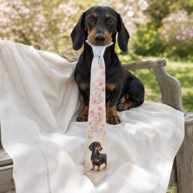 Vårblomster Akvarell Dachshund Slips (Spring Blossom Watercolor Dachshund Neck Tie)