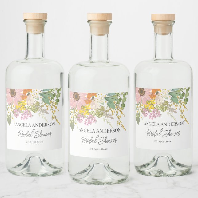 Vårblomster trädgårds bröllopsdusch Pappers coaste Spritflaskor Etikett (Flaskor)