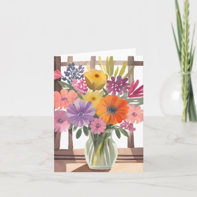 Vårblomsterbukett | Floral Pastell Akvarell Kort (Framsida)