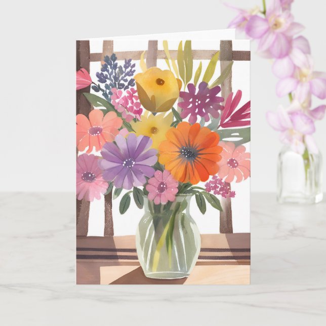 Vårblomsterbukett | Floral Pastell Akvarell Kort (Orkide)