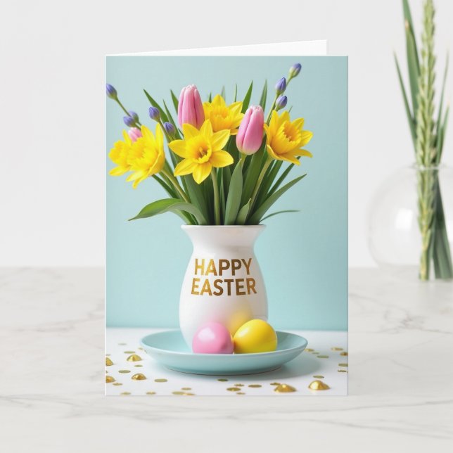 Vårblomsterbukett konstkort kort (Framsida)