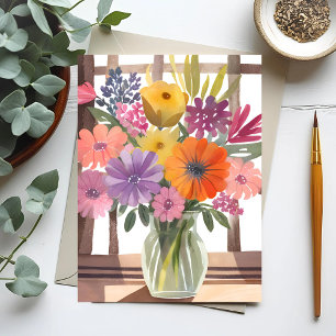 Vårblomsterbukett Pastell blomvattenfärg Vykort