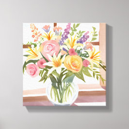 Vårblomsterbukett | Vacker blomsterakvarell Canvastryck