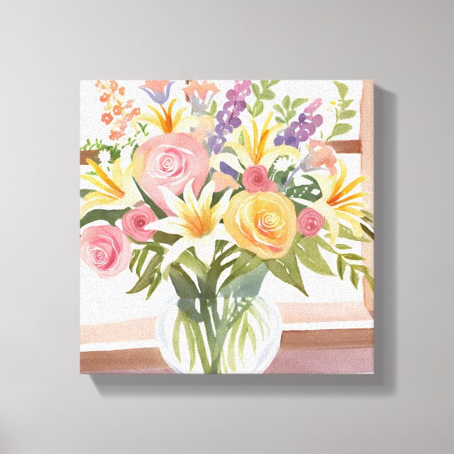 Vårblomsterbukett | Vacker blomsterakvarell Canvastryck (Framsida)