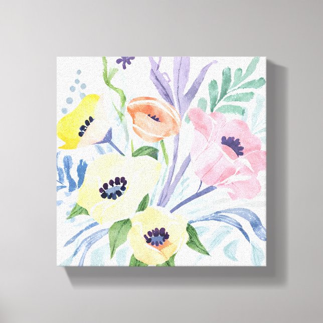 Vårblomsterbukett | Vacker blomsterakvarell Canvastryck (Framsida)