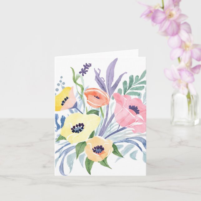 Vårblomsterbukett | Vacker blomsterakvarell Kort (Orkide)