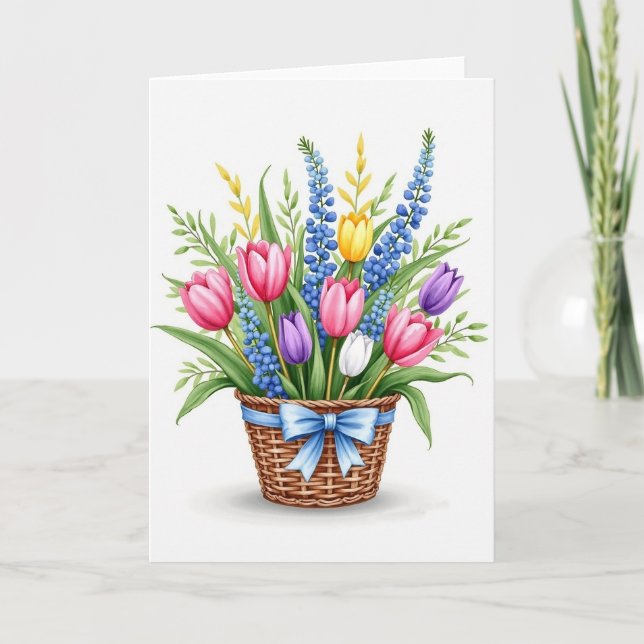 Vårblomsterkorg Välkomstkort Kort (Framsida)