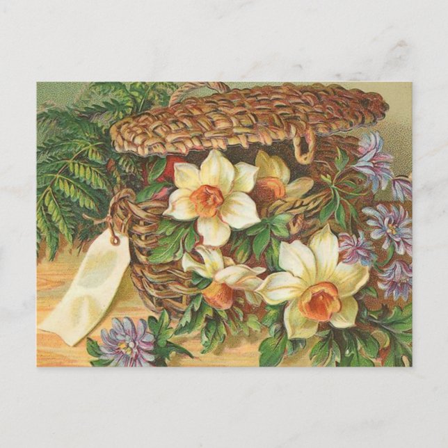 "Vårblomsterkorg" Vintage Vykort (Framsida)