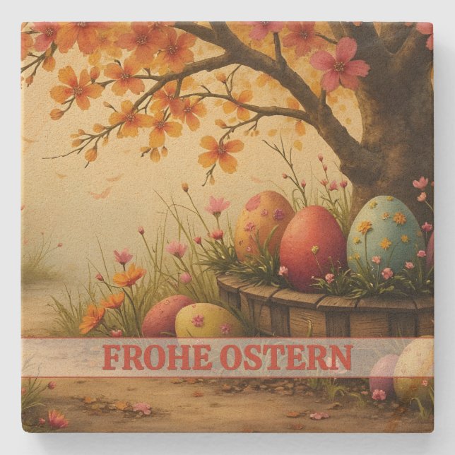 Vårblomstermagi med påskäggsprydnad stenunderlägg (Framsidan)