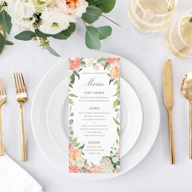 Vårblush och persikvattensfärgsfloral meny (Skapare uppladdad)