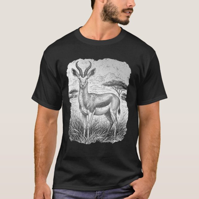 Vårbock Sydafrika Vit Etsning Finkonst. T Shirt (Framsida)
