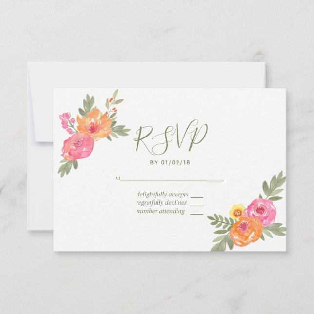 Vårbröllop akvarell blommor RSVP OSA Kort (Framsida)