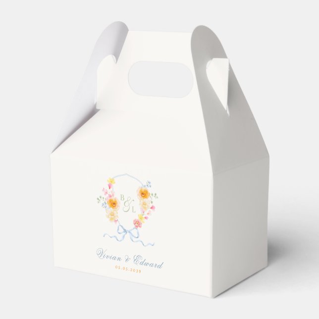 Vårbröllops blomsterkrone monogram presentaskar (Framsidan Sidan)