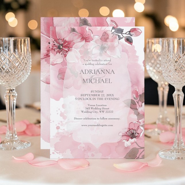 Vårbröllopsinbjudan med rosa och vita blommor inbjudningar (Skapare uppladdad)