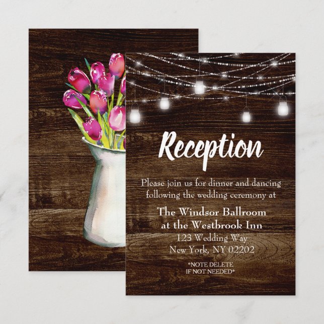Vårbröllopsreceptionkort med tulpaner på landsbygd inbjudningar (Fram/baksida)