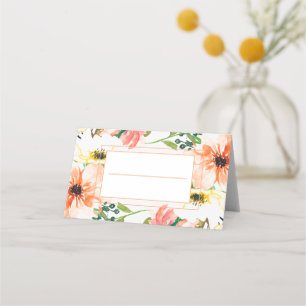Vårbrudkort med orange blomsterdekoration placeringskort