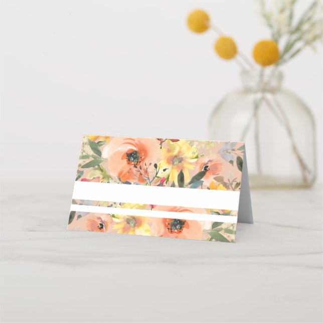 Vårbrudkort med orange blomsterdekoration placeringskort (Framsida)