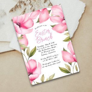 Vårbrunch Påsk Rosa Blommor Fest Inbjudningar
