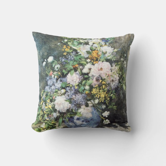 Vårbukett av Pierre Renoir, Vintageblommor Kudde (Framsida)