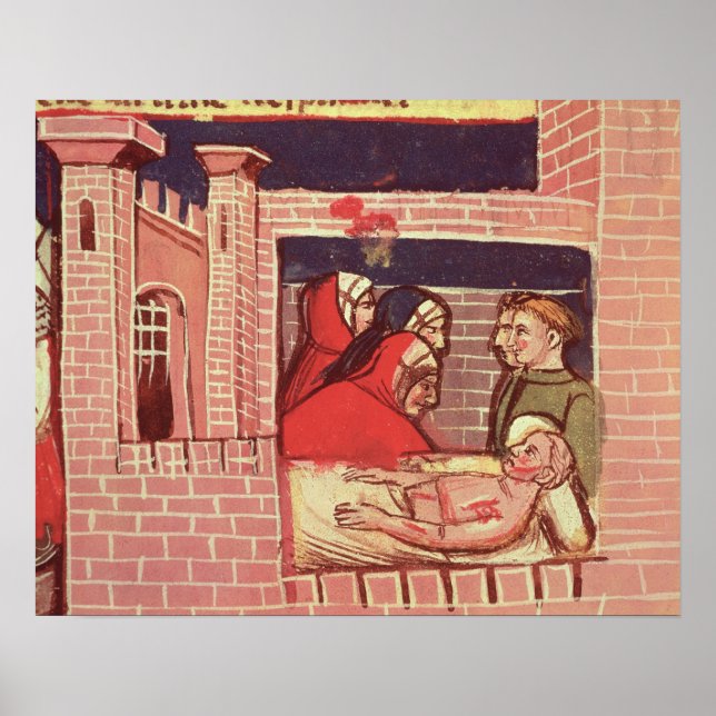Vård av en skadad man i ett slott poster (Framsidan)