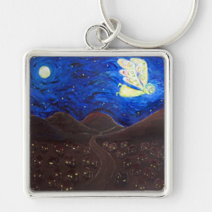 Vård av Soul Guardian Angel Art Keychain Fyrkantig Silverfärgad Nyckelring
