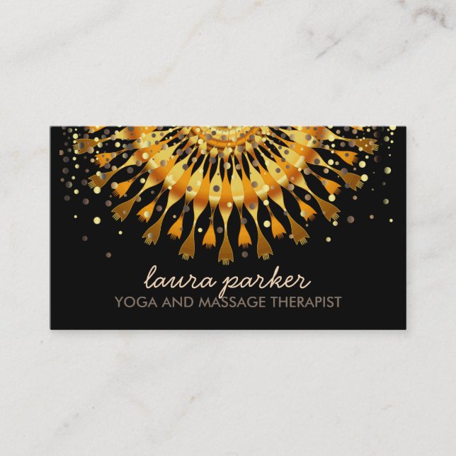 Vård- massage för guld- Yoga för Visitkort (Framsida)
