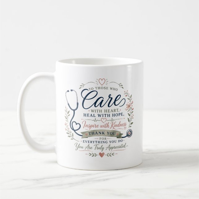 Vård med hjärtats hälso- och sjukvårdsappreciation kaffemugg (Vänster)