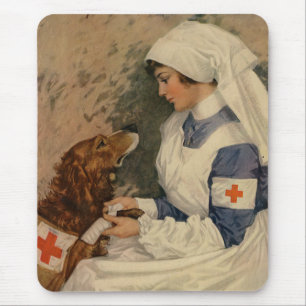 Vårda med den guld- retrieveren 1917 WW1 Musmatta