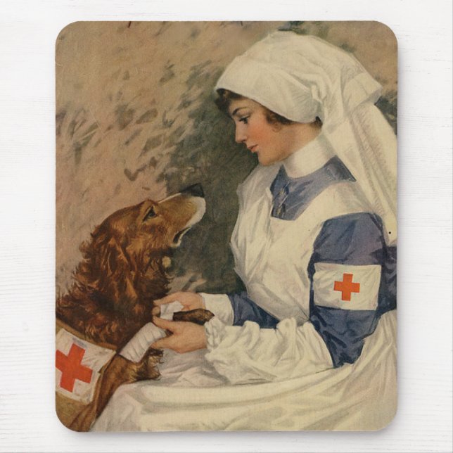 Vårda med den guld- retrieveren 1917 WW1 Musmatta (Framsidan)