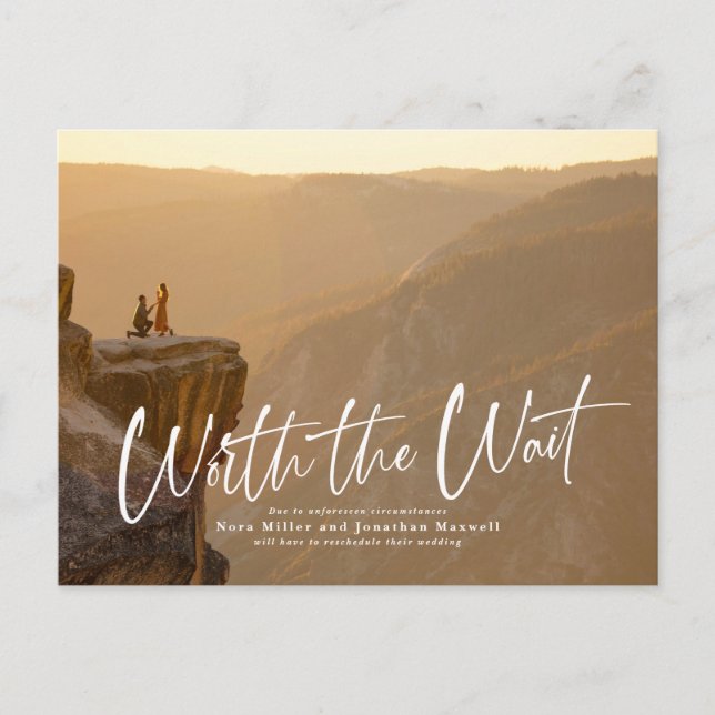 Värda vykortet för uppskjutning av vänteskript meddelande vykort (Framsida)