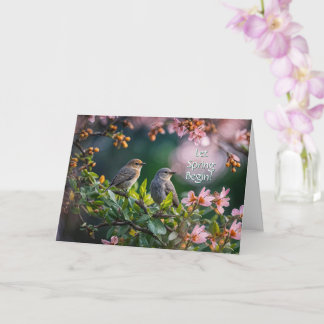Vårdagjämning fåglar och blommande blommor kort