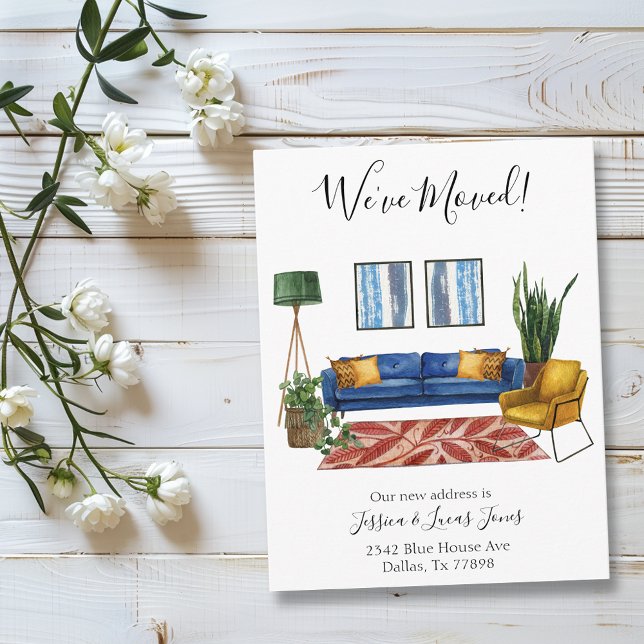 Vardagsrums flyttmeddelande Vi har flyttat Meddelande Vykort (Skapare uppladdad)