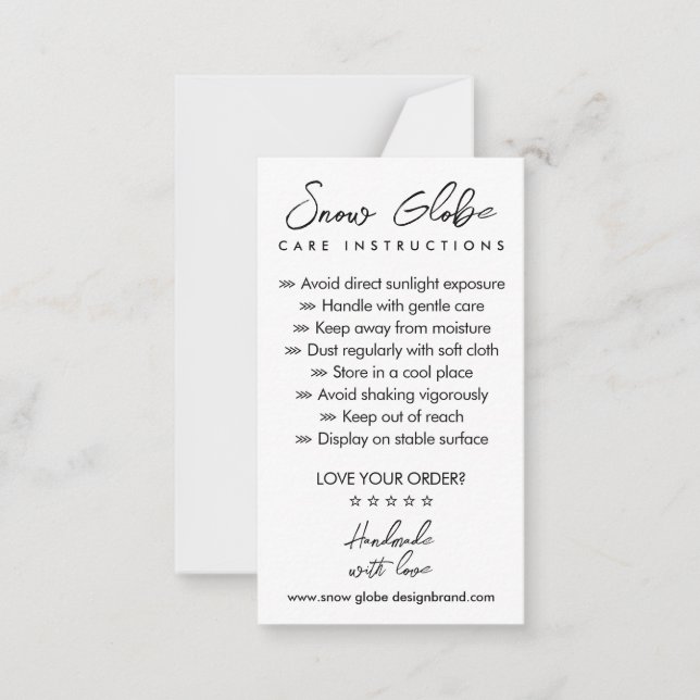 Vårdanvisningar för Snö Globe Anteckningskort (Framsida)