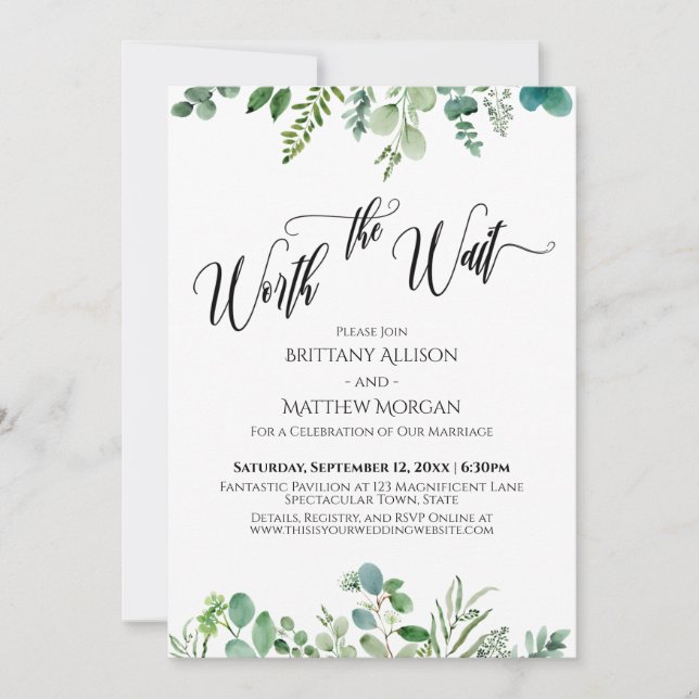 Värde att vänta på Greenery Reception Inbjudningar (Framsida)