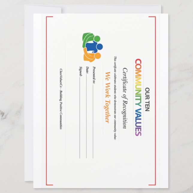 Värde Tillsammans Certifikat Brevhuvud Papper Blad (Framsida)