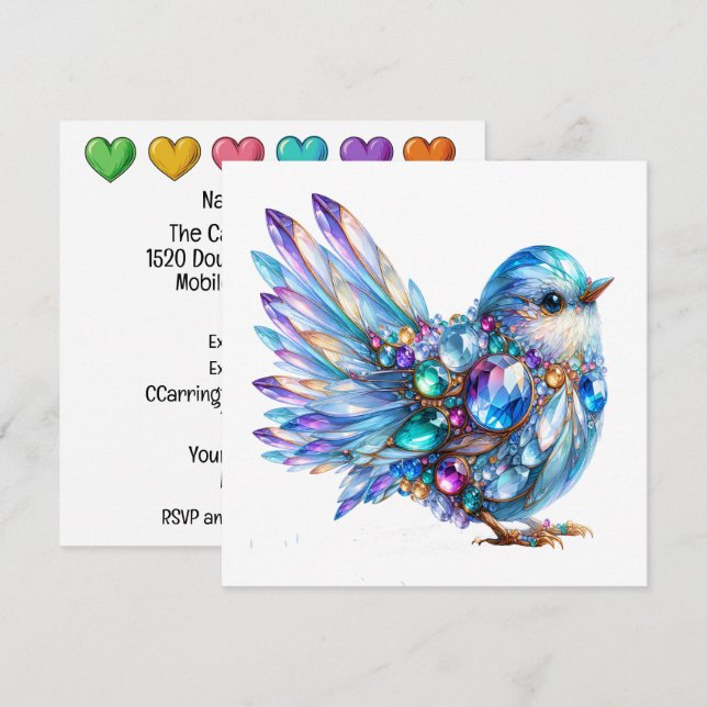 Värdefulla Bling Fåglar Tema Inbjudan (Fram/baksida)