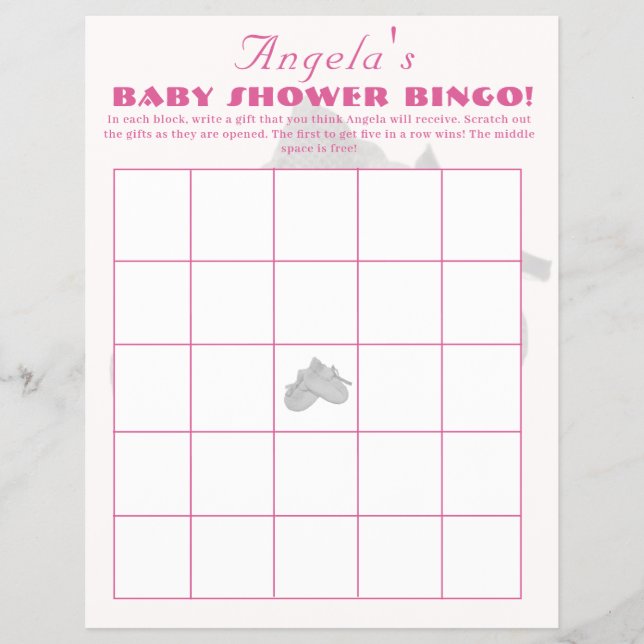 Värdefullt paket för flicka Baby Shower Bingo Reklamblad (Framsidan)