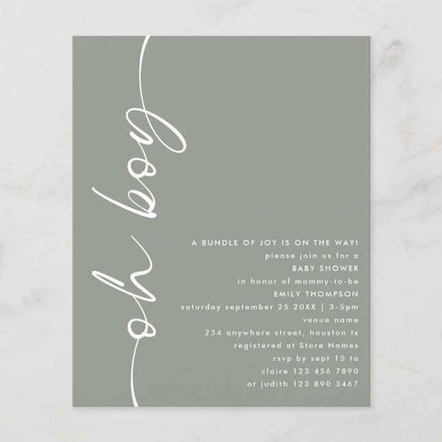 Värdeskript Oh Boy Sage Baby Shower Flygblad (Framsidan)