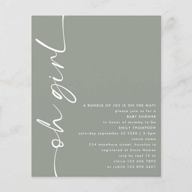 Värdeskript Oh Girl Sage Baby Shower Flygblad (Framsidan)