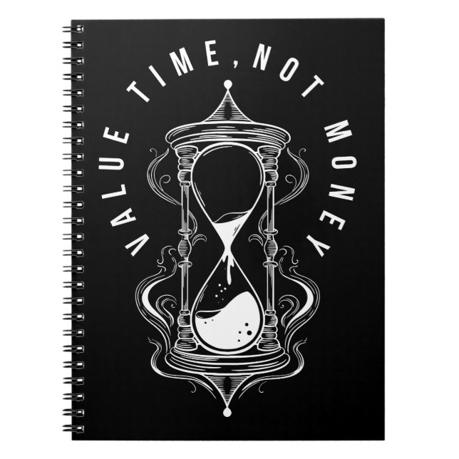 Värdetid, ej valuta-timglassoffert anteckningsbok (Framsidan)