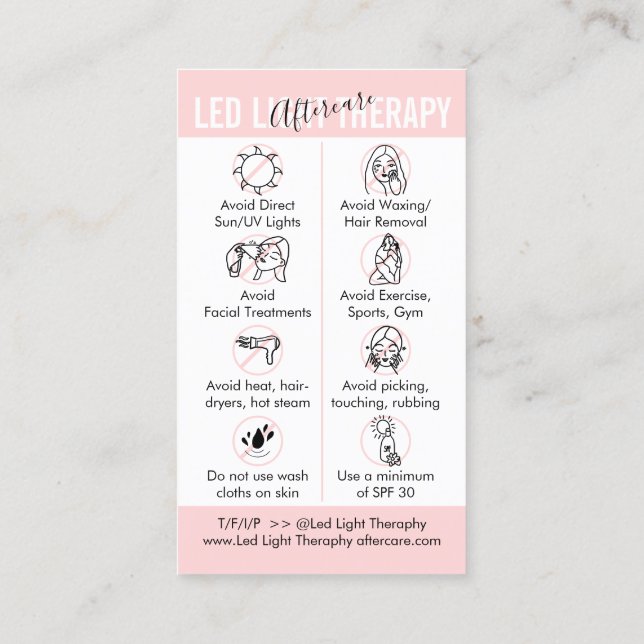 Vårdguide efter LED-ljusterapi Visitkort (Baksida)