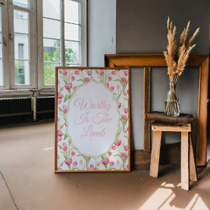 Värdig är Lambs Rosa Tulip Christian Wall Art Poster