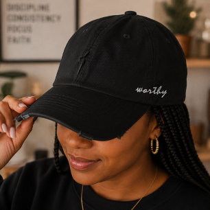 Värdig, Minimalt Motiverande Inspirerande Kristet Broderad Keps