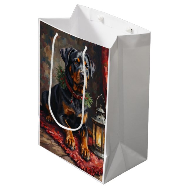 Värdig Rottweiler Hund Jul Lantern (Framsidan Vinklad)
