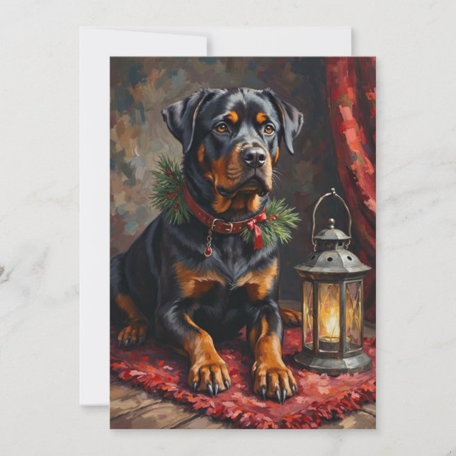 Värdig Rottweiler Hund Jul Lantern Julkort (Framsida)