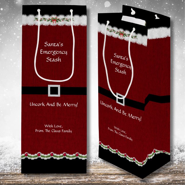 Värdinna Röd Svart Tomte Kostym Vinkrus Presentpås (Give the ultimate holiday hostess gift or bottle of cheer in this adorable Santa Suit wine gift bag)